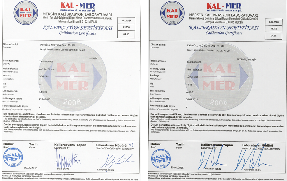  A-AT-01 / A-ŞC-01 Kalibrasyon Sertifikası